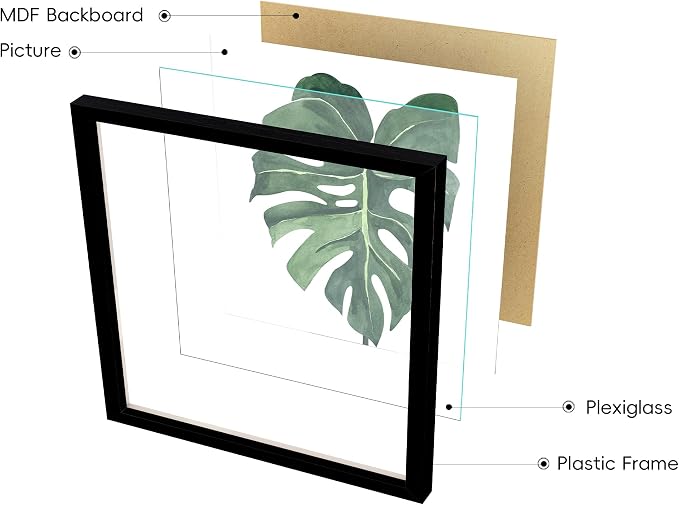 ArtbyHannah Framed Bathroom Wall Art Decor, 8x8 Inch 4 Pack Botanical Gallery Wall Frame Set Modern Farmhouse Sage Green Prints Artwork for Spa, Restroom, Bedroom, Office Decoration (Black)