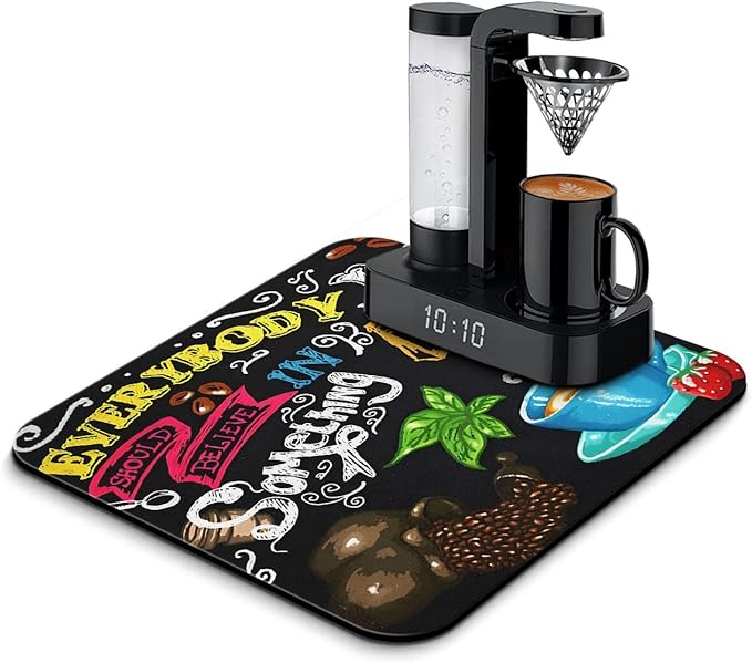 Coffee Bar Mat Accessories for Countertop Absorbent Hide Stain Rubber Backed Dish Drying Mats for Kitchen Counter Draining Pad Decor Gift(18x16in)