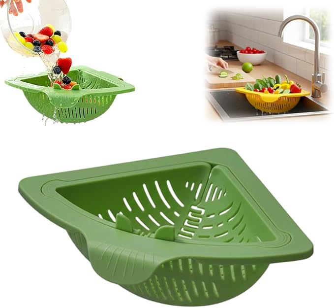 Magnetic Triangle Sink Strainer Basket, 2026 Upgrade Kitchen Corner Drain Rack with Twist-Open Bottom, Metal Sink Food Scraps Filter and Sponge Holder Produce Rinse Basket