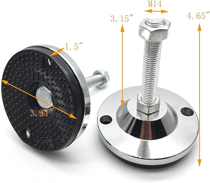 Furniture Levelers,2-Pack, Machine Leveling Feet 3.9" Base,M14 Thread,1200 Lb Capacity Black Adjustable Heavy Duty Leveler Feet Solid Machined Steel with Thick Rubber Pad D100xM14x100