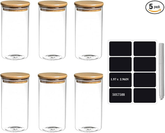 Glass Jars with Bamboo Lids 36OZ [Set of 6], Canisters with Airtight Lids, Glass Food Storage Containers for Coffee, Sugar,Tea, Candies, Cookies,Best for Kitchen & Pantry