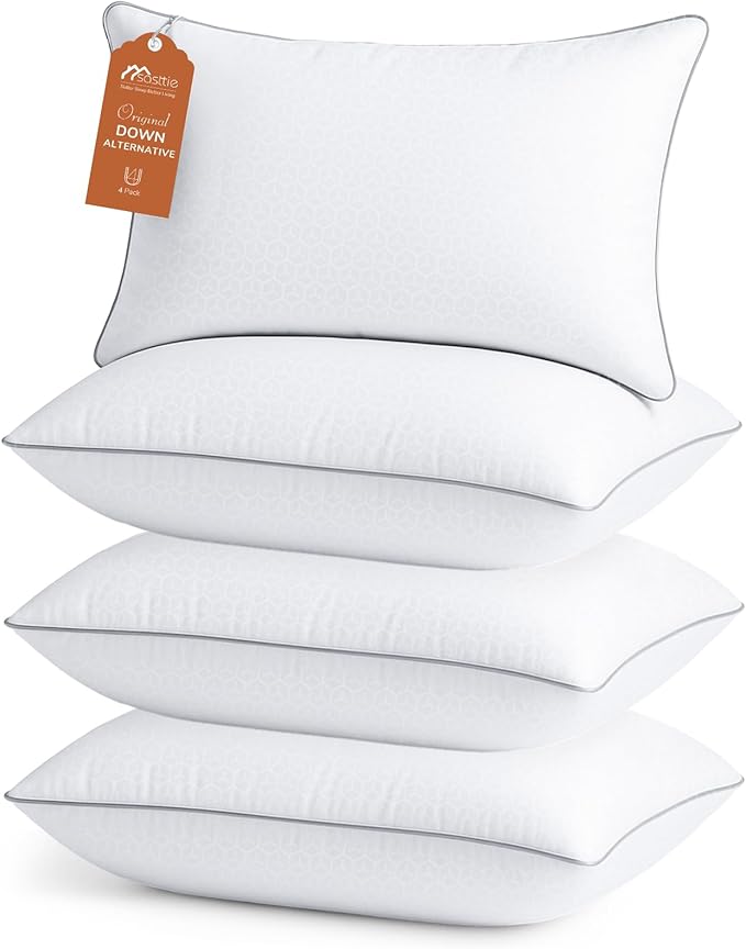 Sasttie Firm King Size Pillows Set of 4, Bed Pillows for Side, Back, and Stomach Sleepers - Oeko-Tex Certified Supportive Down Alternative Plump Filling - Hotel Quality and Machine Washable, 4 Pack