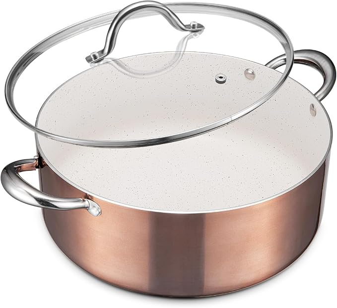 BEZIA 8 Quart Nonstick Stock Pot with Lid, Induction Cooking Pot PFOA-Free | Effortless Food Release & Easy Cleanup, Oven-/Dishwasher-Safe, Works on All Stoves, for Weekend Meal Prep, Whole Chicken Soup