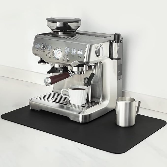 Mimore Coffee Mat - 18x24 Inch Black Countertop Mat - Absorbent, Hides Stains, Rubber Backed - Dish Drying Mat Fits Under Coffee Maker or Espresso Machine (Compatible with Ninja Luxe Cafe)