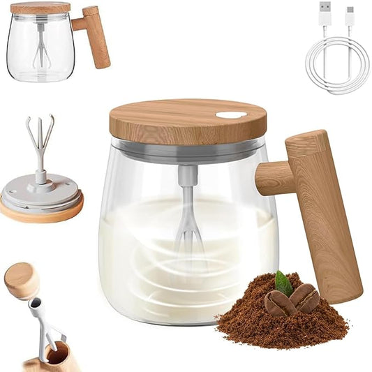 Self Stirring Coffee Mug, Glass Electric Self Mixing Cup with Lid & Handle, 400ml Auto Self Stirring Cup to Stir Coffee, Mixed Milk, Powder (400 ml)
