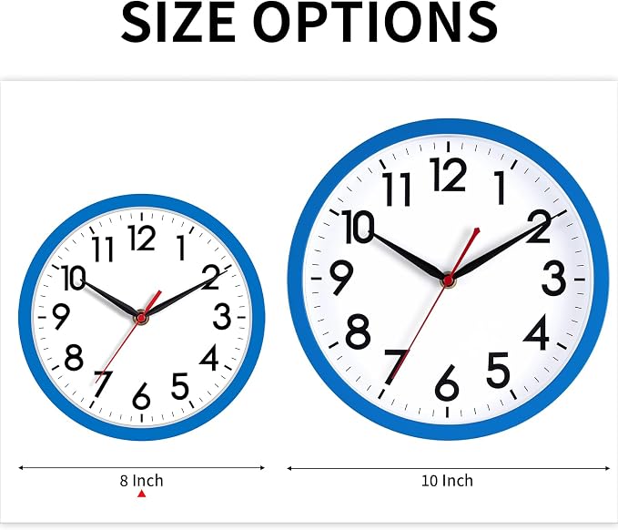 AKCISOT 8 Inch Wall Clock, Battery Operated Analog Clock, Silent Non-Ticking, Ideal for Bedroom, Bathroom, Kitchen, Office and School, Blue