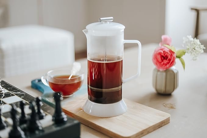 Teabloom Toulouse Borosilicate Glass Tea Press and Coffee Maker with No Plastic, 24-Ounce (700 mL) - Dawn Rose