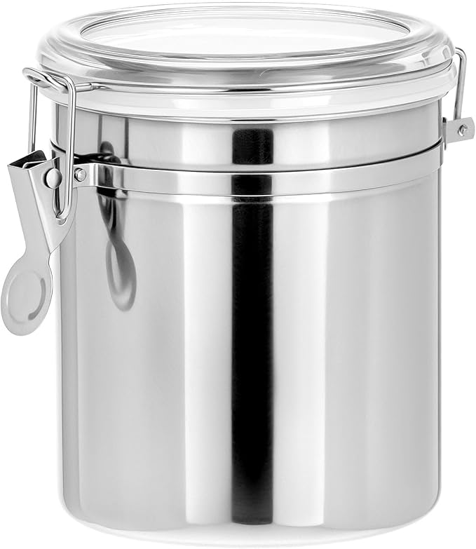 QWORK 52 fl oz Stainless Steel Airtight Canister, Kitchen Storage Canister for Flour Coffee Beans, 5" x 6"