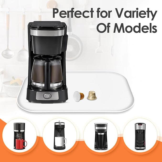 TOHONFOO Silicone Coffee Maker Mat with Lip, 17.4'' x 10.6'' Heavy Duty Coffee Maker Mat for Countertops, Coffee Tray Fit Under Coffee Machine Appliance Automatic Machines Espresso Accessory, White