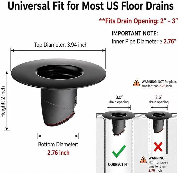 Shower Drain Floor Drain Backflow Preventer Magnetic Levitation One-Way Drain Valve Fast Drainage Shower Plug Insert Drain Plug Fit for Tube Depth 2.56-4.13in (Caliber（2.76-3.5in）,Depth 2in)