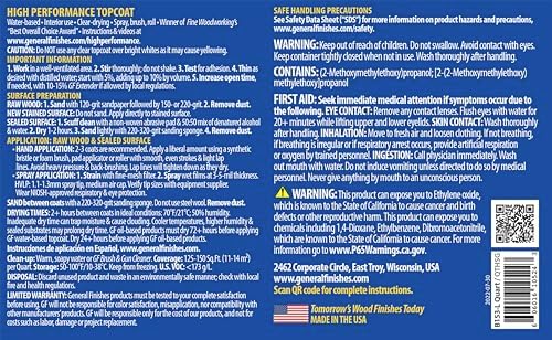 General Finishes High Performance Water Based Topcoat, 1 Pint, Semi-Gloss
