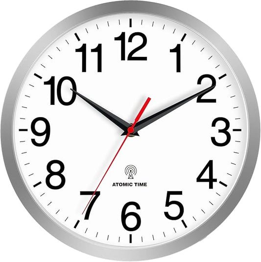 Rohioue Atomic Wall Clock Modern 12 Inch Battery Operated Analog Clock Decorative for Bedroom Kitchen Bathroom Office Home Living Room (Silver)