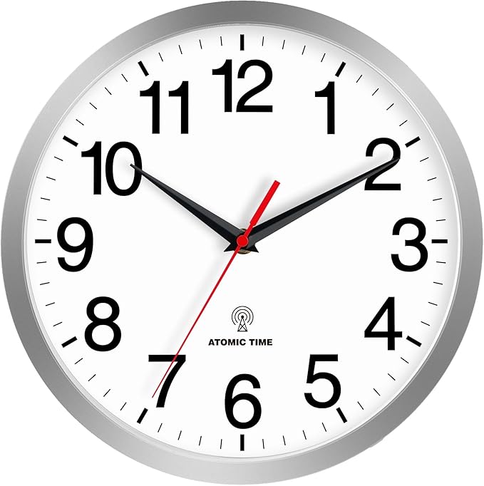 Rohioue Atomic Wall Clock Modern 14 Inch Battery Operated Analog Clock Decorative for Bedroom Kitchen Bathroom Office Home Living Room (Silver)