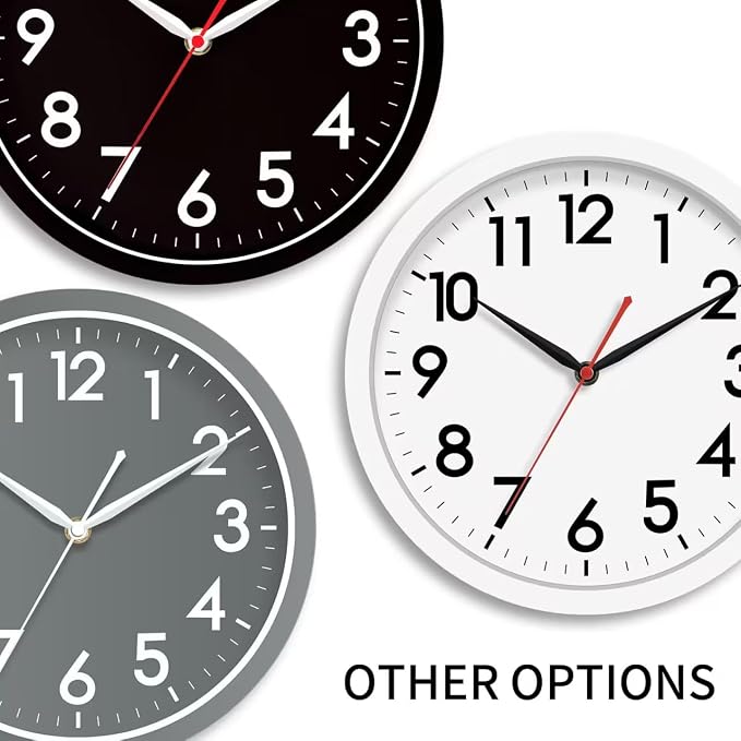 AKCISOT 10 Inch Wall Clock, Battery Operated Analog Clock, Silent Non-Ticking, Ideal for Bedroom, Bathroom, Kitchen, Office and School, Silver