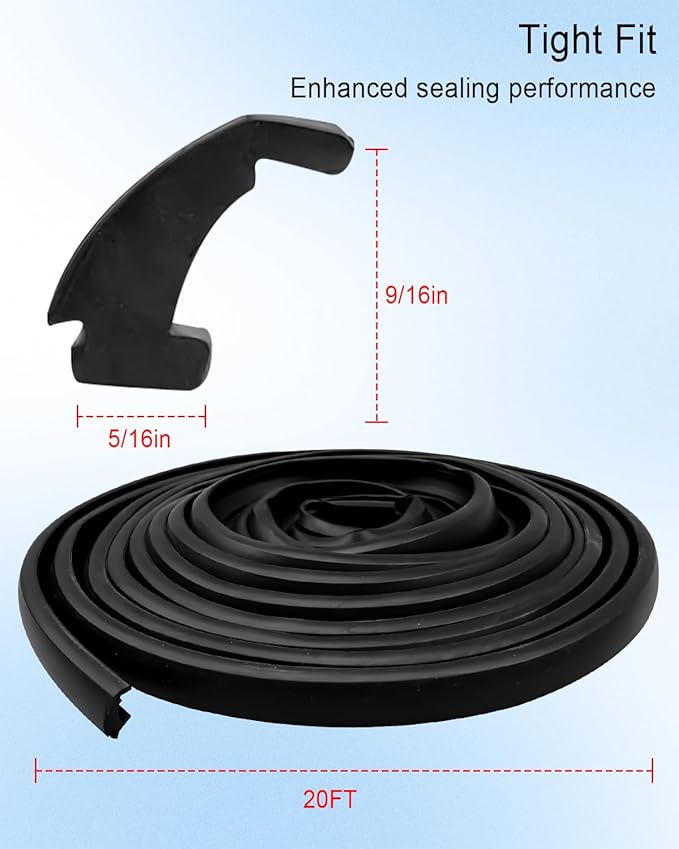 RV Window Seal - 5/16" x 9/16" inch Waterproof Rv Rubber Seal Strip, Car Window Glass Edge Weather Stripping, Windshield Locking Gasket for Camper Marine Boat Truck, 20FT
