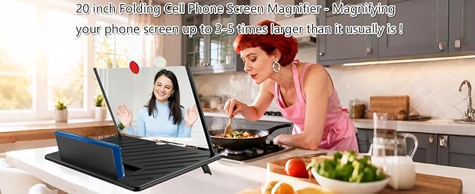 20" Screen Magnifier,3D HD Mobile Phone Magnifier Projector Screen Enlarger for Movies, Videos, and Gaming,Foldable Cell Phone Stand with Screen Amplifier,Gifts for Mom Dad(Black 20Inch)