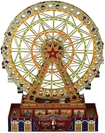 Mr. Christmas World's Fair Grand Ferris Wheel Musical Animated Christmas Decoration, with LED Lights and 50 Songs, 15 Inch, Gold