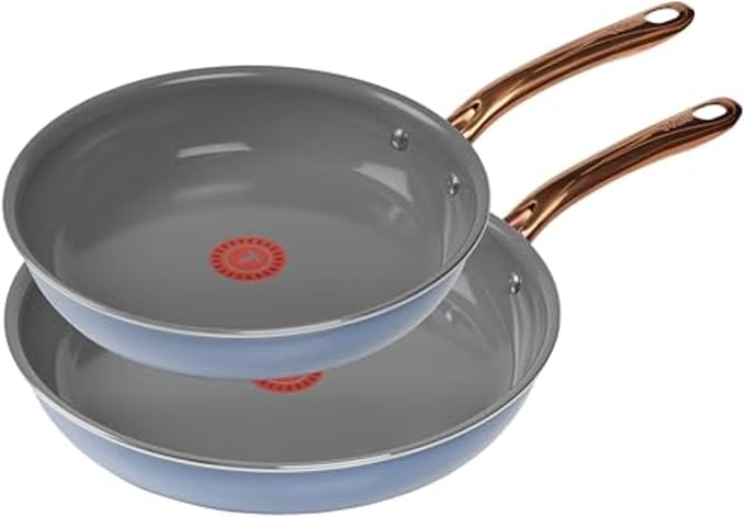 T-Fal Preserve Ceramic Nonstick Frying Pan 2-Pc Set, 8.5" & 11", Oven Broiler Safe up to 350°F Cookware, InoCeram Glide Technology, Frying Pan Skillet, Pots & Pans, Blue