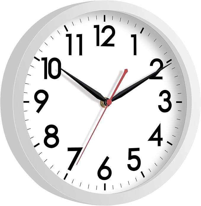 AKCISOT 12 Inch Wall Clock, Battery Operated Analog Clock, Silent Non-Ticking, Ideal for Bedroom, Bathroom, Kitchen, Office and School, White