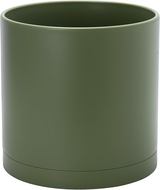 D'vine Dev 12 Inch Plastic Planter Pots for Plant Pot with Drainage Hole and Seamless Saucers, Olive, 74-X-I-3