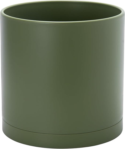 D'vine Dev 12 Inch Plastic Planter Pots for Plant Pot with Drainage Hole and Seamless Saucers, Olive, 74-X-I-3