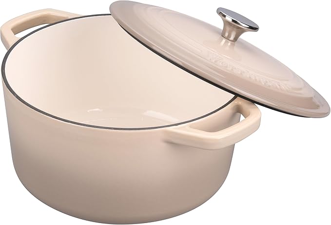 VORRINGARD Enameled Cast Iron Dutch Oven Pot with Lid, for Bread Baking, Round Bread Oven- include Sourdough Bread Baking Supplies Set, 4.5QT, Latte