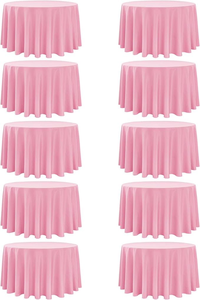 10-Pack Pink Round Tablecloths, 108 Inches, Stain-Resistant Polyester for 4-5 Ft Round Tables - Washable Table Covers for Weddings, Banquets, Birthday Parties, Events