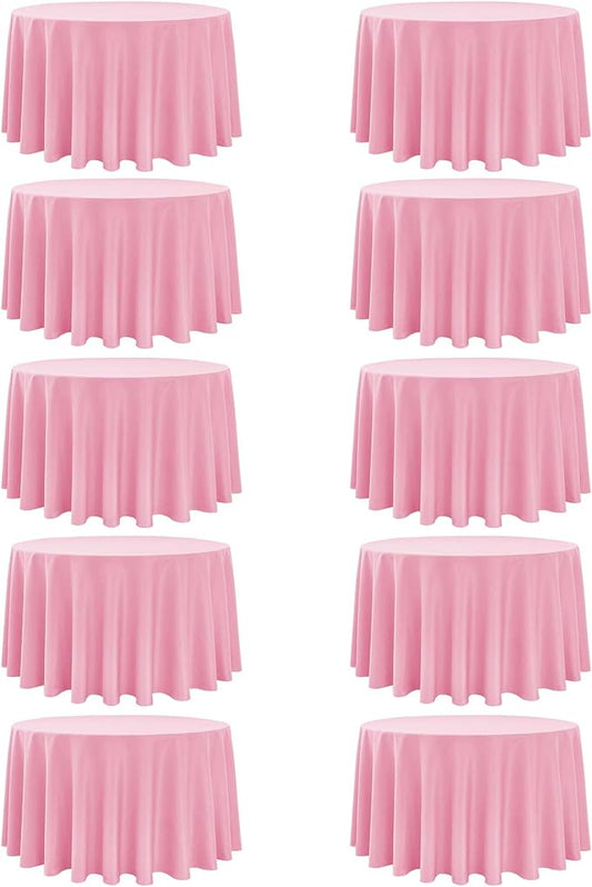 10-Pack Pink Round Tablecloths, 108 Inches, Stain-Resistant Polyester for 4-5 Ft Round Tables - Washable Table Covers for Weddings, Banquets, Birthday Parties, Events