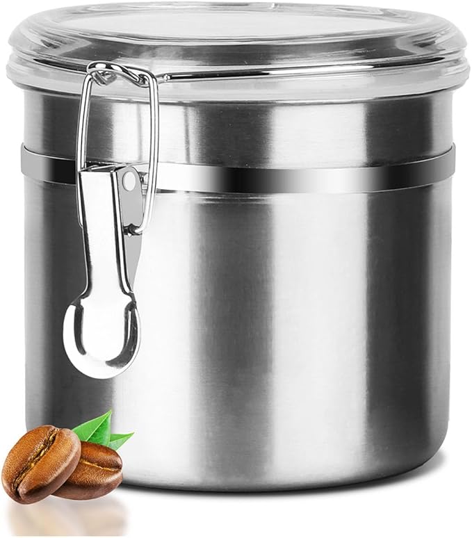 Walktosun Stainless Steel Food Container with Clear Lids Airtight Container Stackable Small Canisters Kitchen Pantry Storage for Cereal, Snacks, Candy, Herbs, Spices, Sugar, Tea (1.2L Silver)