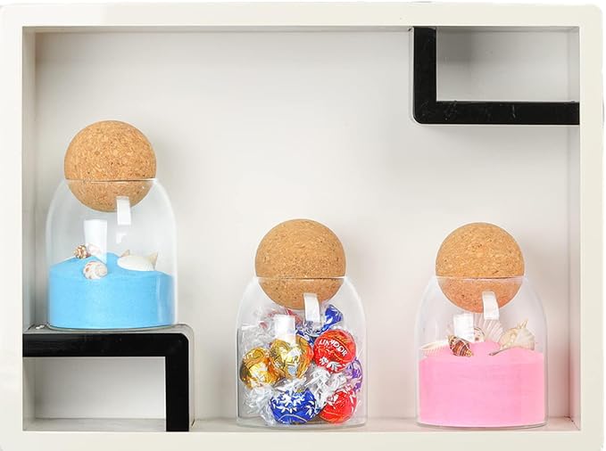 ComSaf 3 Pack 16oz Clear Decorative Glass Jars with Cork Ball Lid - Coffee Bar Kitchen Counter Bathroom Storage, Dishwasher Safe, Glass Canisters for Coffee Sugar Candy Storage - Home Decor & Gifting