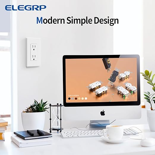 ELEGRP Matte White Tamper Resistant Decorator Wall Receptacle Outlet, 15A 125V Electrical Outlet, Residential Grade, Self-grounding, Screwless Wall Plate Included, UL Listed, 100 Pack