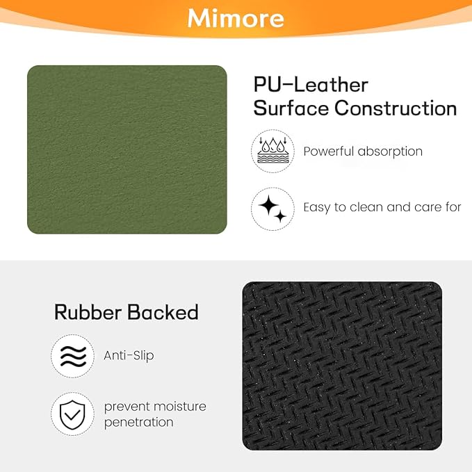 Mimore Coffee Mat - 16x24 Inch Green Bar Mat for Countertop - Absorbent, Hides Stains, Rubber Backed - Dish Drying Mat Fits Under Coffee Maker, Espresso Machine