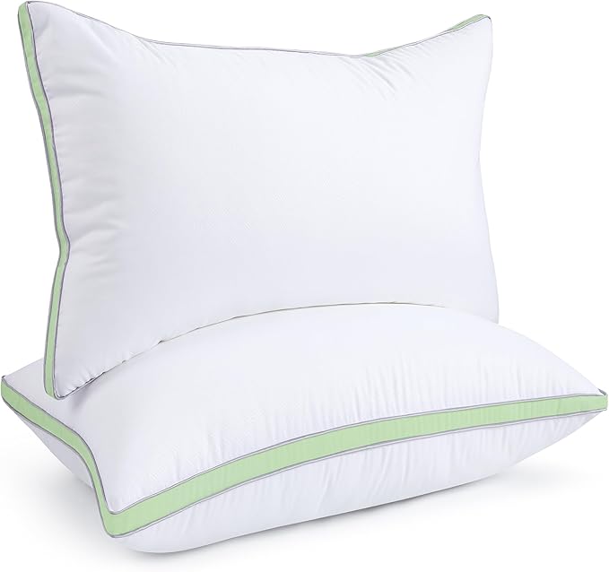 viewstar Bed Pillows Queen Sizes Set of 2, Hotel Quality Cooling Down Alternative Gusseted Pillows for Side, Back, or Stomach Sleepers, Green