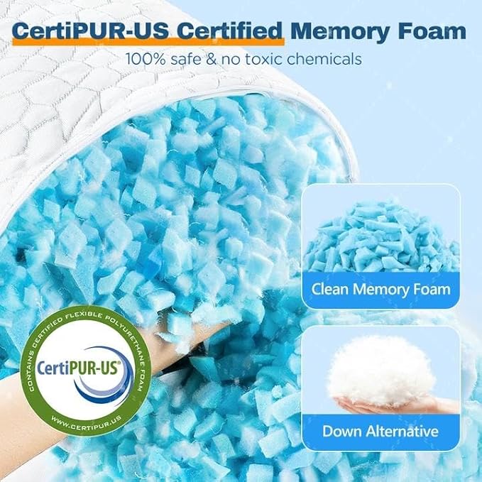 Cooling Pillow Queen Size Set of 2, CertiPUR-US Shredded Memory Foam Pillows for Sleeping, Cool Bed Pillows for Hot Sleepers, Adjustable Firm Pillow for Side,Back,Stomach Sleepers,Sleep Gift for Mom