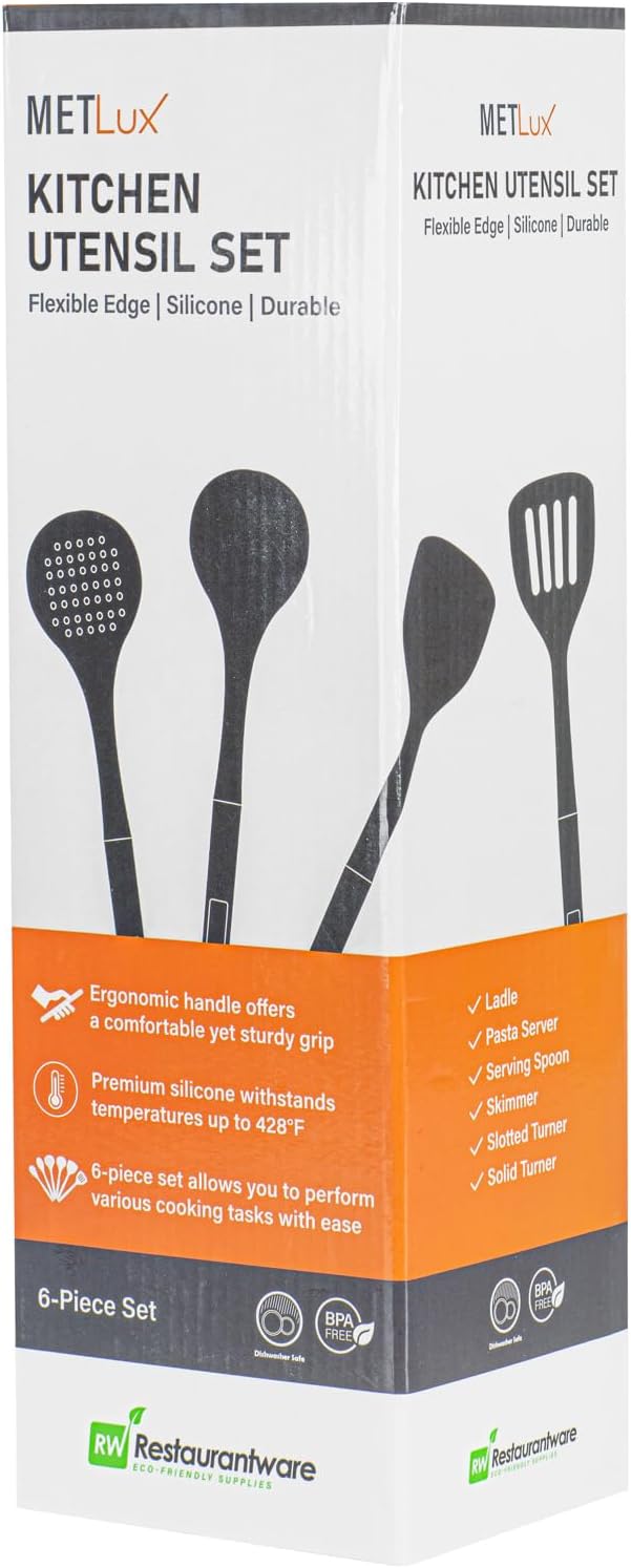 Restaurantware Silicone Utensil Set Pack of 1 Non-Slip Handle 6-Piece Kitchen Tool Set, Heat-Resistant Dishwasher-Friendly Cooking Accessories, Durable Orange Cooking Utensils
