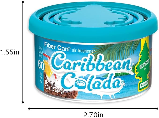 LITTLE TREES Car Air Freshener | Fiber Can Provides Long Lasting Scent for Auto or Home | Recycled Fiber | Caribbean Colada, 4 Air Fresheners