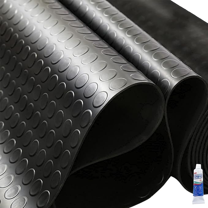 Heavy Duty Coin-Grip Rubber Flooring Roll 4x8 FT, Multi-Purpose Waterproof Anti-Slip Floor Mat, Easy to Clean Under Equipment, Mats for Garage, Gym, Stable, Basement, Kennel