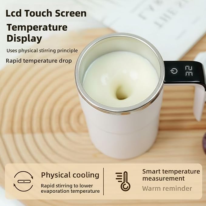 Automatic Self Stirring Coffee Mug Rechargeable, Mixing Cup with Temperature Display, Travel Cup with Lid, Hot Beverage Warmer, Gift for Home Office Kitchen Travel Birthday Christmas Gift (Green)