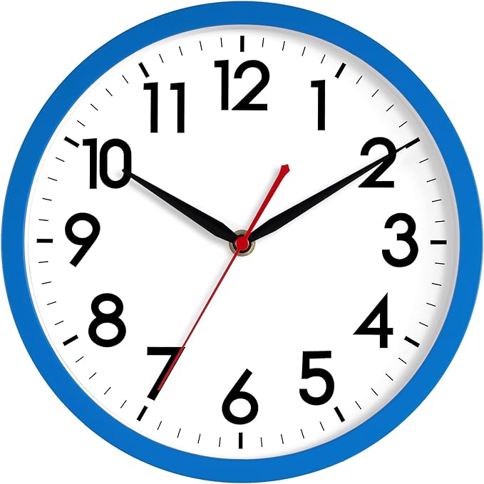 AKCISOT 10 Inch Wall Clock, Battery Operated Analog Clock, Silent Non-Ticking, Ideal for Bedroom, Bathroom, Kitchen, Office and School, Blue