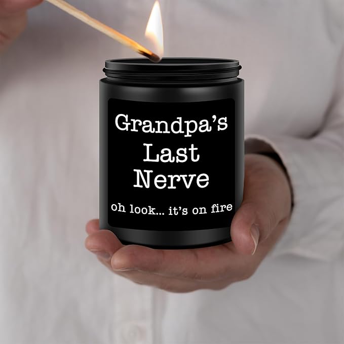 Homsolver Grandpa Gifts from Granddaughter Grandson, Unique Fathers Day, Birthday, Christmas, Retirement Candles, Grandpa’s Last Nerve Scented Candle