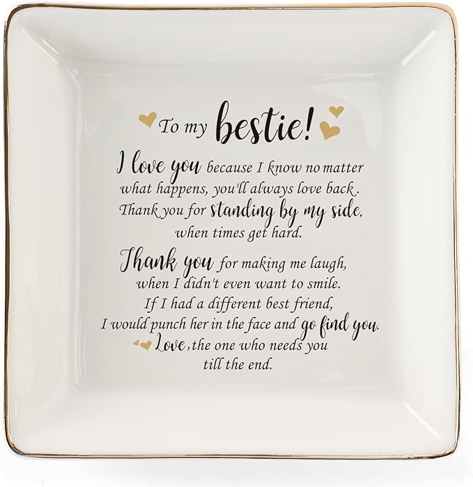 HOME SMILE Gifts For Best Friend Women-Ceramic Ring Dish Decorative Tray－Unique Gift For Bestie, Soul Sister, BFF, Coworker Birthday Gift Idea For Best Friend Friendship Gifts For Women
