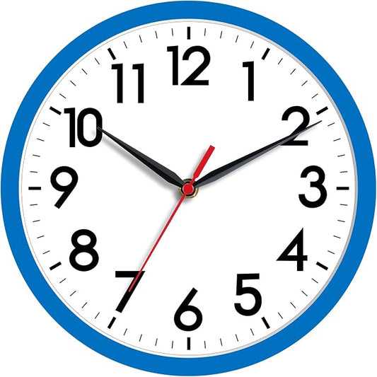 AKCISOT 8 Inch Wall Clock, Battery Operated Analog Clock, Silent Non-Ticking, Ideal for Bedroom, Bathroom, Kitchen, Office and School, Blue