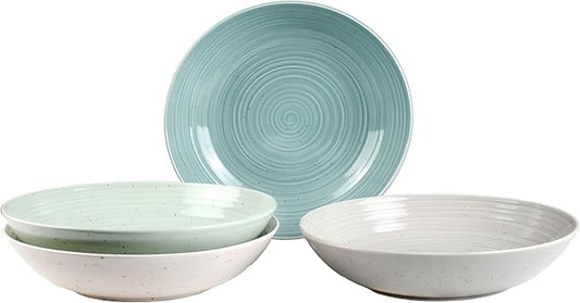 Sango Siterra Artist's Blend Stoneware Pasta Bowls (Set of 4) Multi Assorted Colors– Featuring Soft Gray, Blue, Green, and Ivory, for Everyday Dining & Entertainment, Microwave & Dishwasher Safe