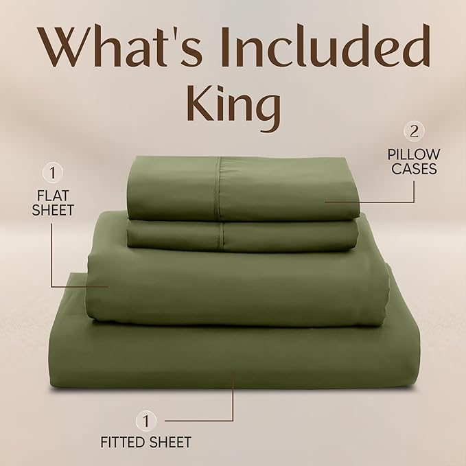 Utopia Bedding King Size Sheet Set – 4 Piece Bed Sheets, Soft and Breathable Microfiber, Includes 1 Fitted Sheet, 1 Flat Sheet and 2 Pillowcases – Oeko Tex (Olive)