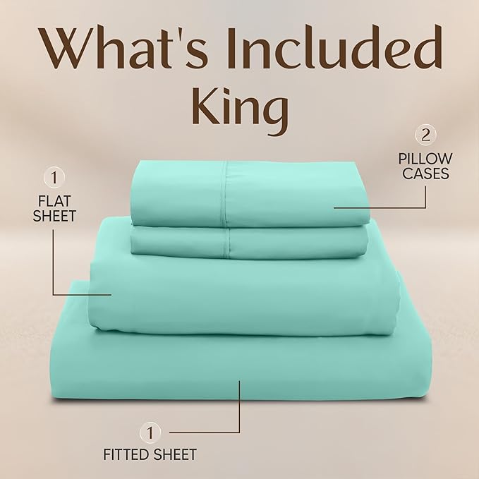 Utopia Bedding King Size Sheet Set – 4 Piece Bed Sheets, Soft and Breathable Microfiber, Includes 1 Fitted Sheet, 1 Flat Sheet and 2 Pillowcases – Oeko Tex (Spa Blue)