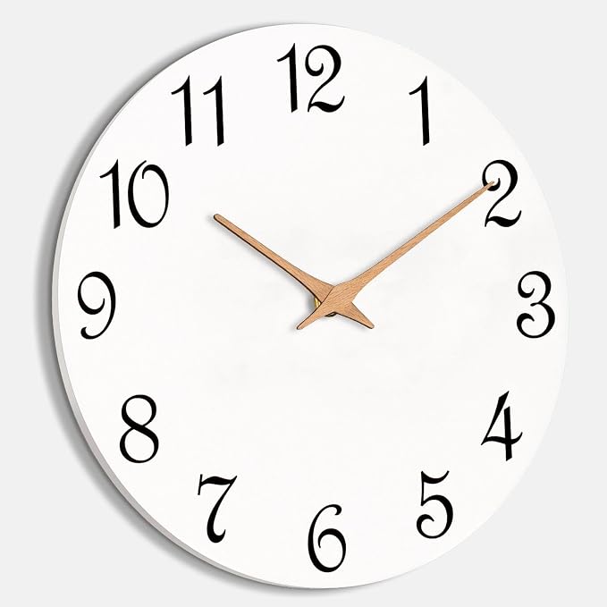 Mosewa Wall Clock White Silent Non Ticking Battery Operated Simple Minimalist Wooden Clock Decorative for Home Bedroom Living Room(14 Inch)