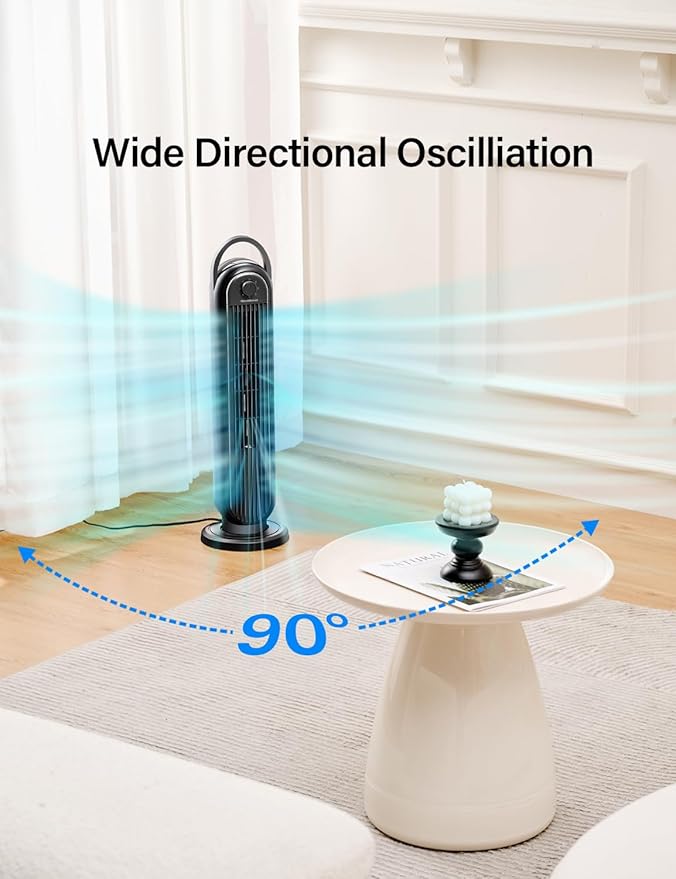 OmniBreeze Manual Electric Tower Fan, 28 inch 3 Speed with Oscillation, Mechanical Control, Standing Bladeless Floor Fans Cooling and Quite Indoor Living Room Bedroom use