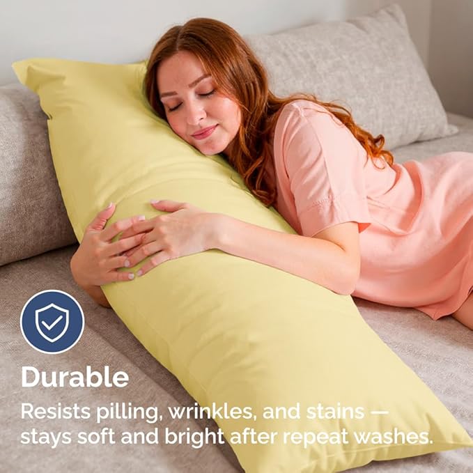 Body Pillowcases Set of 2-20x54 Long Body Pillow Case - Soft Body Pillow Cover for Sleeping & Side Sleepers - Comfy, Wrinkle & Fade Free - Machine Washable w/Envelope Enclosure Yellow