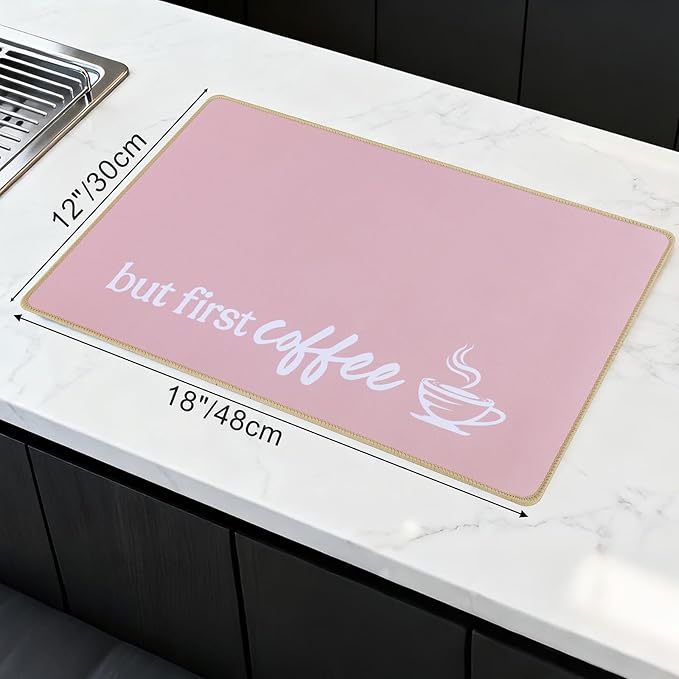 SHACOS Coffee Mat 2 Pack 12x19 Inch Absorbent Non Slip Rubber Bar Accessories Coffee Maker Mat for Countertop Dish Drying Mat Heat Resistant, Pink