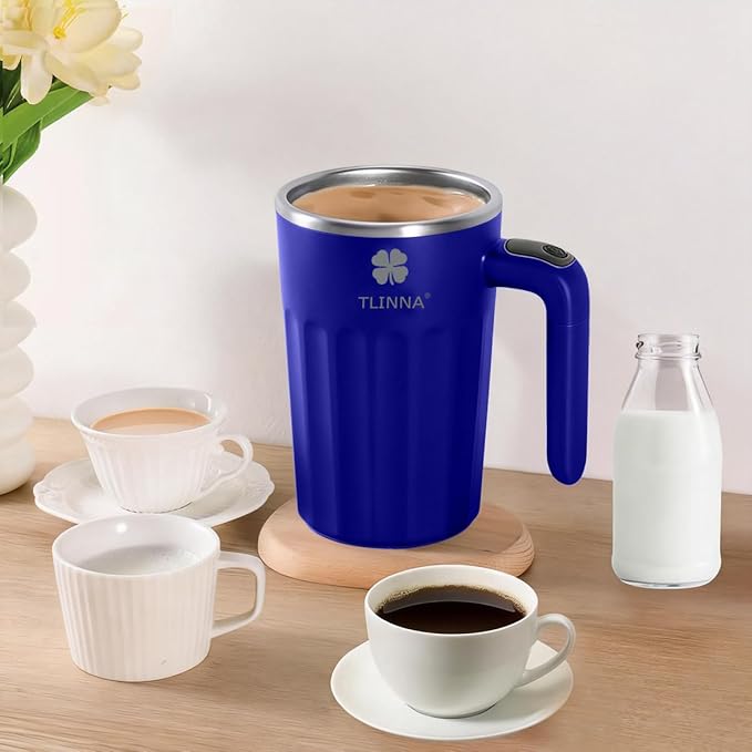 Drink Stirrer,Self Stirring Mug,Self Stirring Coffee Mug,Suitable for Coffee, Milk, Cocoa and Other Beverages Stainless Steel Vacuum Insulated Tumbler with Lid (Blue, 12 Ounces)